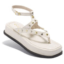 Sandália Rasteira Plataforma Feminina Olzzy Confortável Estilosa com Tiras e Tachinhas Macia e Leve