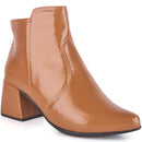 Bota Feminina Salto Médio Bico Fino Verniz Molhado Cano Curto Confortável Moda Atual Olzzy Original