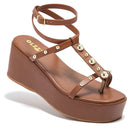 Sandália Feminina Olzzy Anabela Plataforma Alta com Fivela Estilosa e Detalhes em Tachinhas Leve