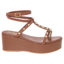 Sandália Feminina Olzzy Anabela Plataforma Alta com Fivela Estilosa e Detalhes em Tachinhas Leve