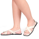 Sandália Rasteira Feminina Detalhe Dourado com Tiras Cruzadas Confortável Leve Dia a Dia Olzzy