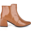 Bota Feminina Salto Médio Bico Fino Verniz Molhado Cano Curto Confortável Moda Atual Olzzy Original