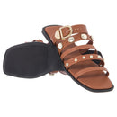 Rasteira Feminina Olzzy com Tiras e Fivela Dourada Enfeits em Metal Leve Confortável Casual