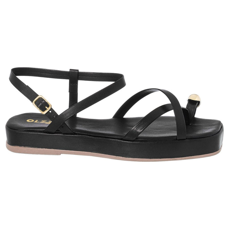 Sandália Rasteira Feminina Olzzy Design Moderno com Detalhe Metálico Dourado Confortável e Moderna