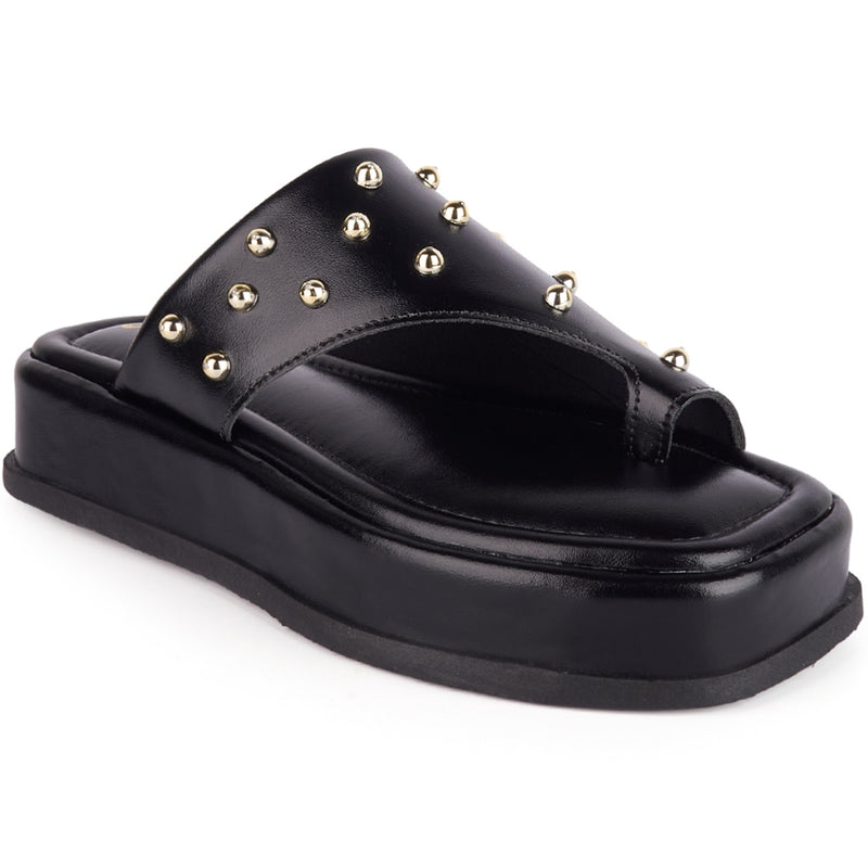 Tamanco Chinelo Feminino Flat Slide com Tachas Douradas Confortável Leve Tendência Original Olzzy
