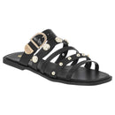 Rasteira Feminina Olzzy com Tiras e Fivela Dourada Enfeits em Metal Leve Confortável Casual