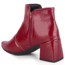 Bota Feminina Salto Médio Bico Fino Verniz Molhado Cano Curto Confortável Moda Atual Olzzy Original