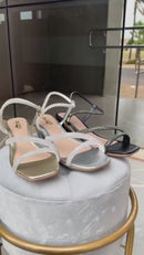 Sandália Feminina Brilho Salto Médio Strass Cristal Festa Moda Confortável Original Olzzy