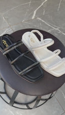 Sandália Flat Feminina Brilho Papete Luxo Strass Calce Fácil Elástico Confortável Olzzy Promoção