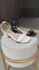 Sandália Feminina Amarração e Fivela Salto Médio Grosso Casual Básica Blogueira