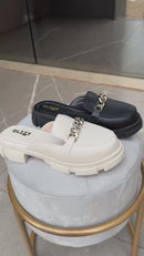 Mule Mocassim Feminino Sapato Tratorado Delicado Corrente Confortável Leve Promoção Original Olzzy